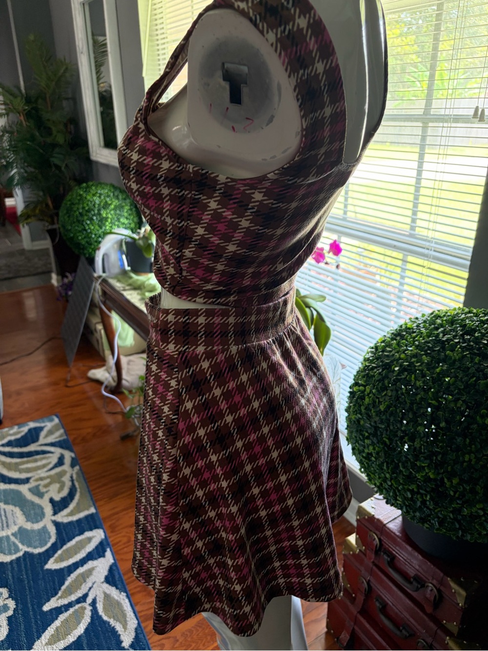 Pink and Brown Plaid Two-Piece Skirt Set - Picture 5 of 6